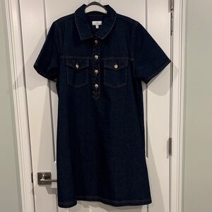 LOFT Outlet Women’s Denim Short Sleeve Dress with Pockets Large